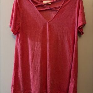 Bobbie Brooks Crisscross V-Neck Short Sleeve Top - Rose Pink